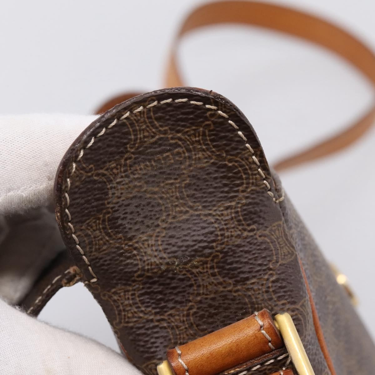 Celine Vintage Macadam Circle Logo Canvas and Leather, Brown, Canvas, Shoulder Bag
