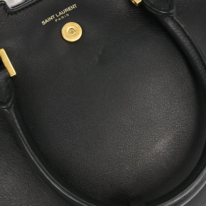 Saint Laurent Monogram Cabas Leather, Black, Calfskin, Tote Bag