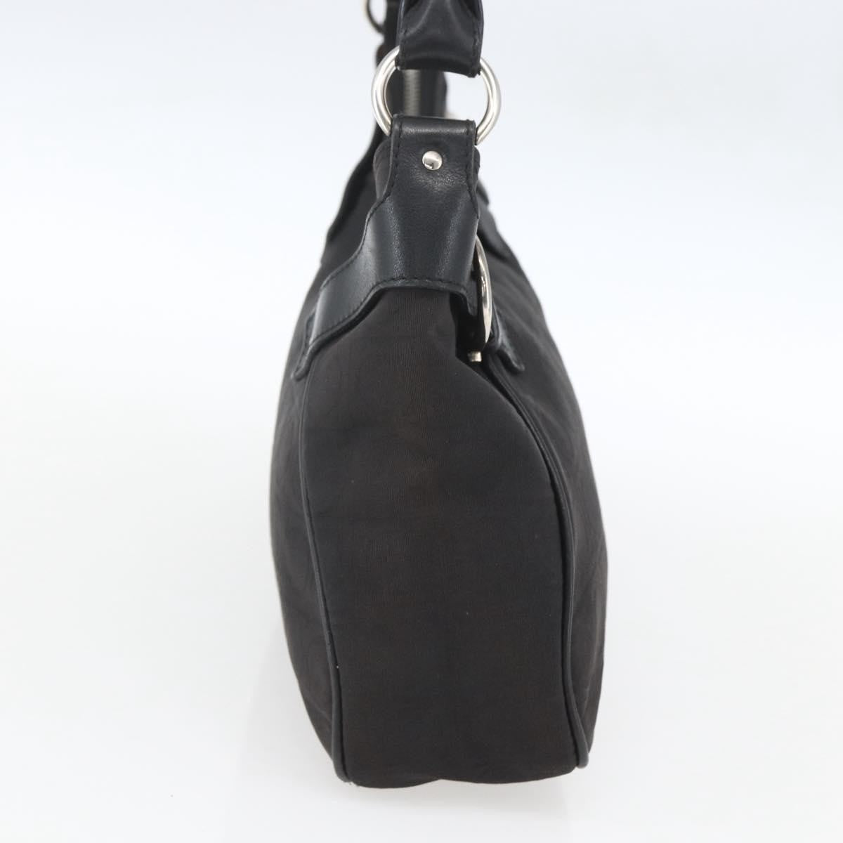 Salvatore Ferragamo Vintage Gancini Hobo Leather, Black, Canvas, Shoulder Bag