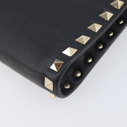 Valentino Garavani Rockstud Flat Wristlet Leather, Black, Leather, Clutch