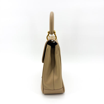 Burberry DK88 Top Handle Leather, Beige, Leather, Handbag