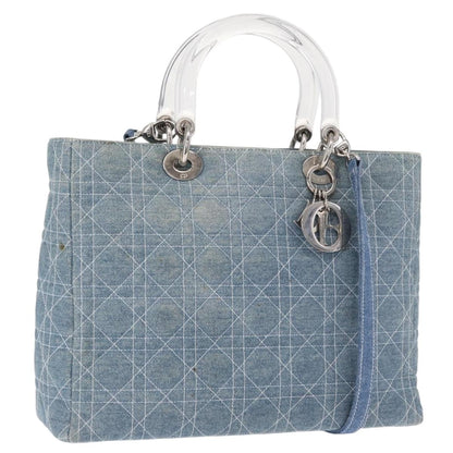 Christian Dior Vintage Lady Dior Bag Cannage Quilt Denim, BLUE, CANVAS, Tote bag
