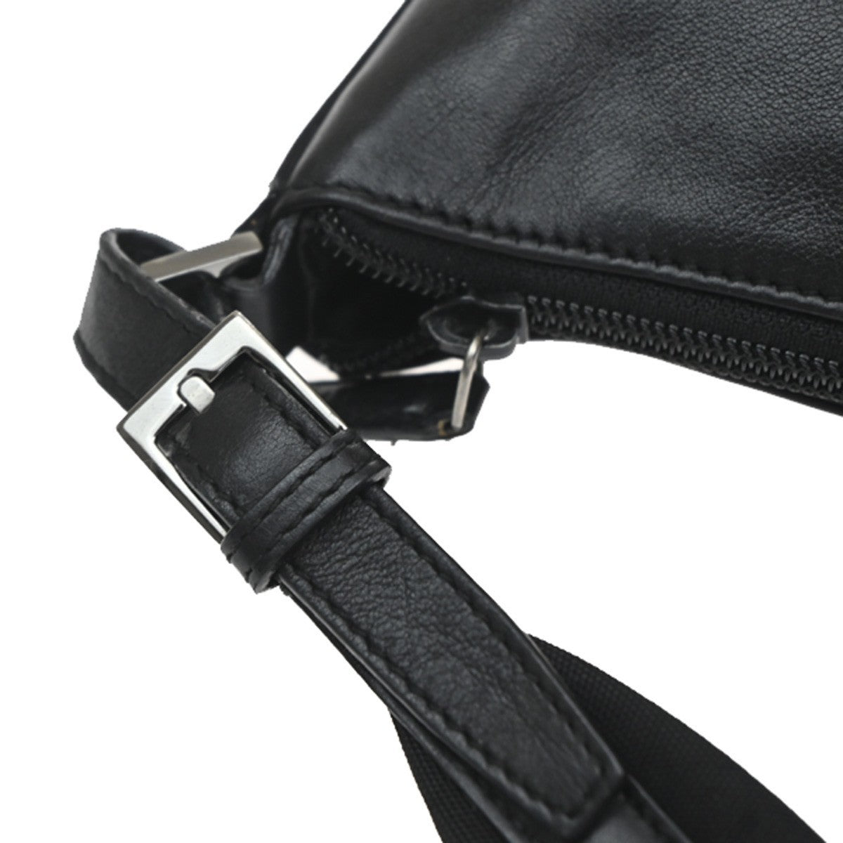 Gucci Vintage Web Half Moon Leather, Black, Leather, Shoulder Bag
