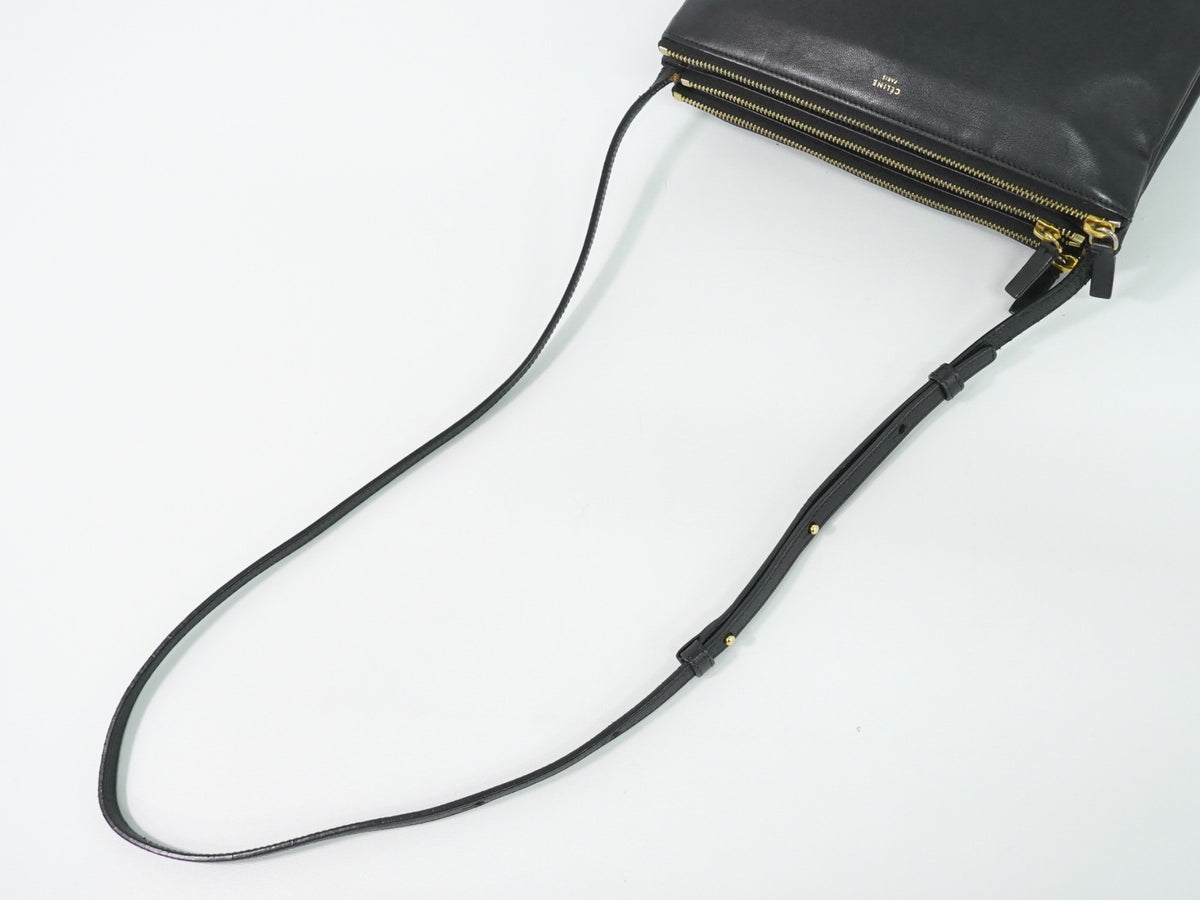 Celine Trio Leather, Black, Leather, Crossbody Bag