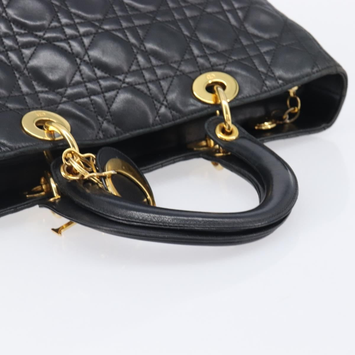 Christian Dior Vintage Lady Dior Cannage Quilt Lambskin, Black, Leather, Handbag