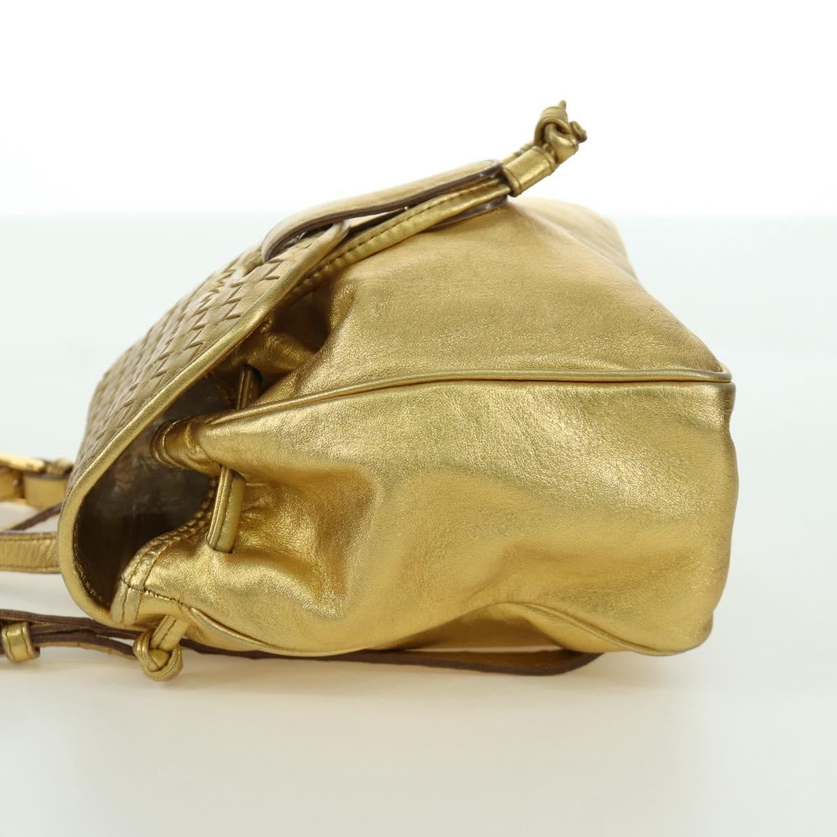 Bottega Veneta Backpack Leather with Intrecciato, Gold, Leather, Backpack