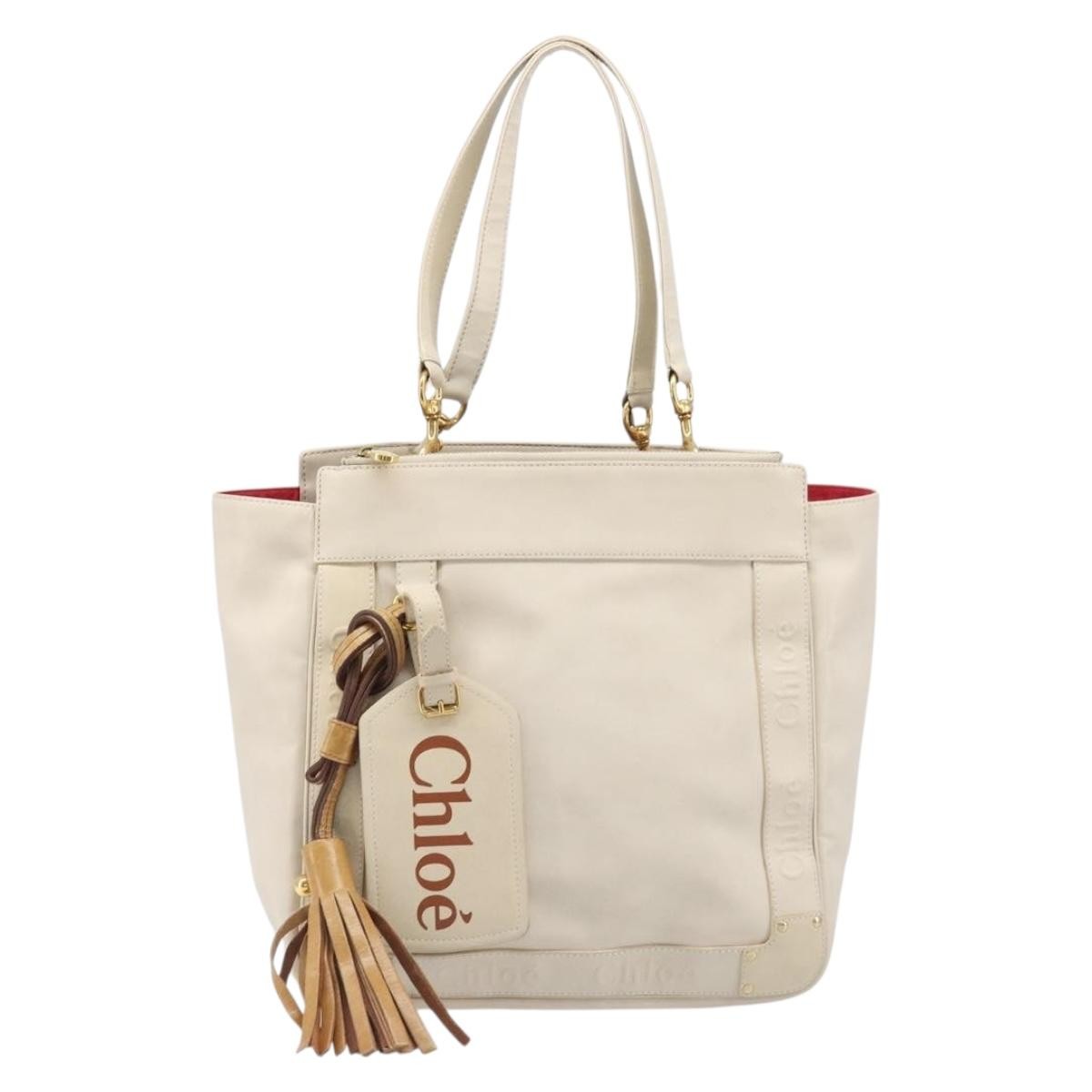 Chloe Eden Leather, White, Leather, Tote Bag