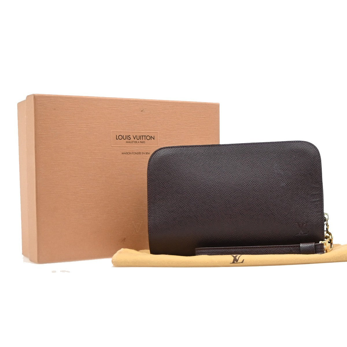 Louis Vuitton Pochette Baikal Clutch Taiga Leather, Burgundy, Leather, Clutch