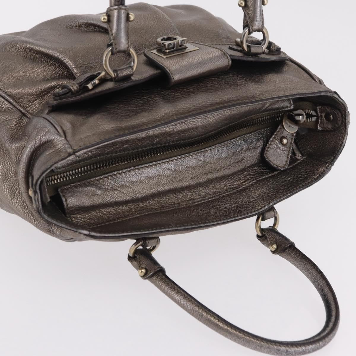 Salvatore Ferragamo Gancini Top Handle Leather, Silver, Leather, Handbag