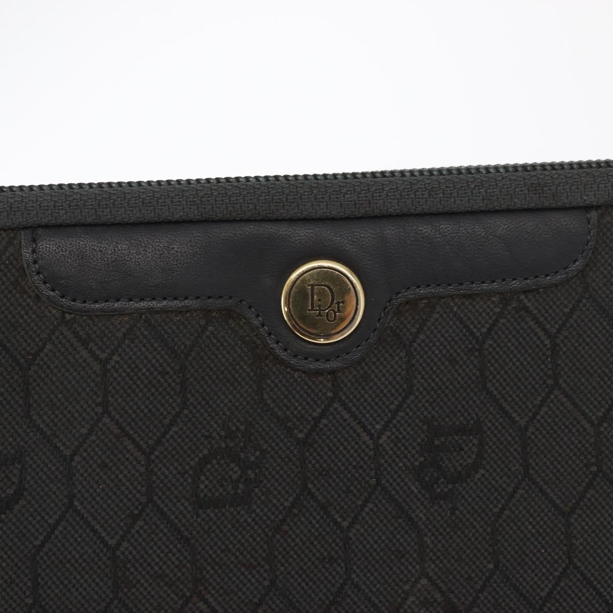 Christian Dior Vintage Honeycomb Zip Coated Canvas, Black, Canvas, Clutch