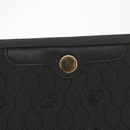 Christian Dior Vintage Honeycomb Zip Coated Canvas, Black, Canvas, Clutch