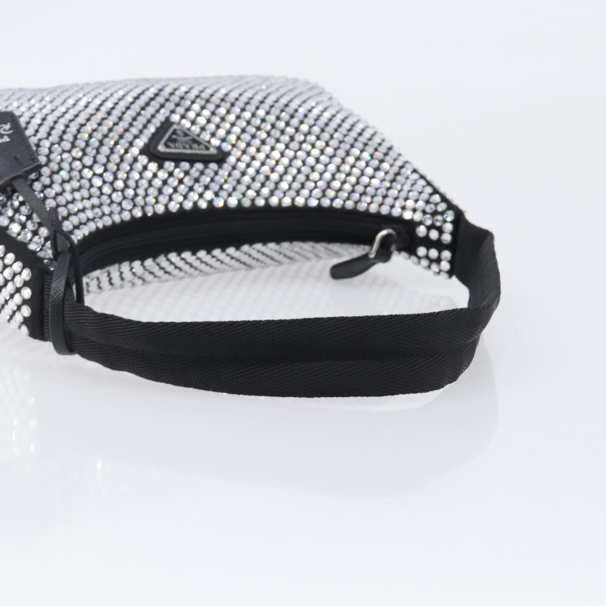Prada Re-Edition 2000 Hobo Crystal Embellished Satin, Silver, Silk, Shoulder Bag