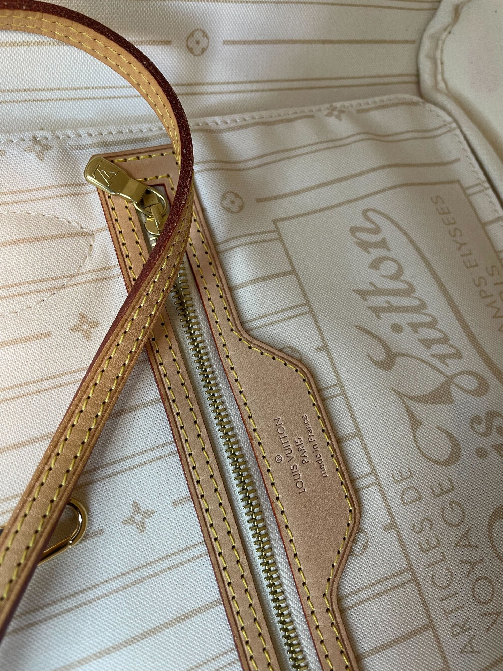 Louis Vuitton Neverfull Tote Damier, WHITE, CANVAS, Tote bag