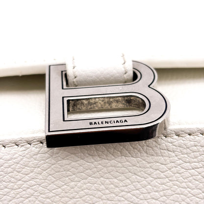 Balenciaga Hourglass Top Handle Leather, White, Leather, Handbag