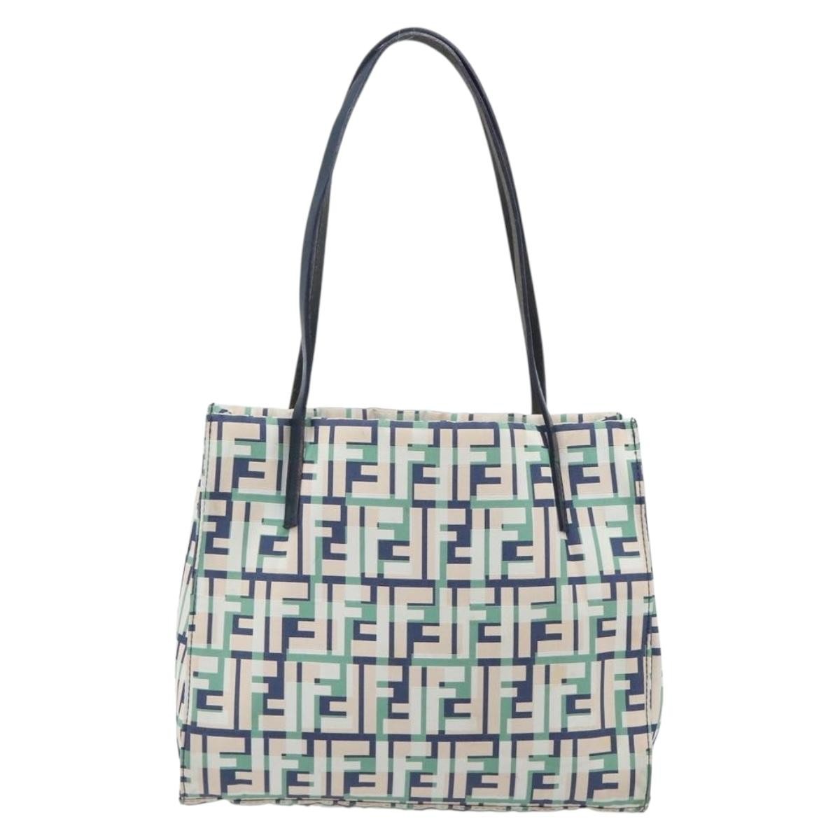 Fendi Logo Zucca Nylon, Green, Nylon, Tote Bag