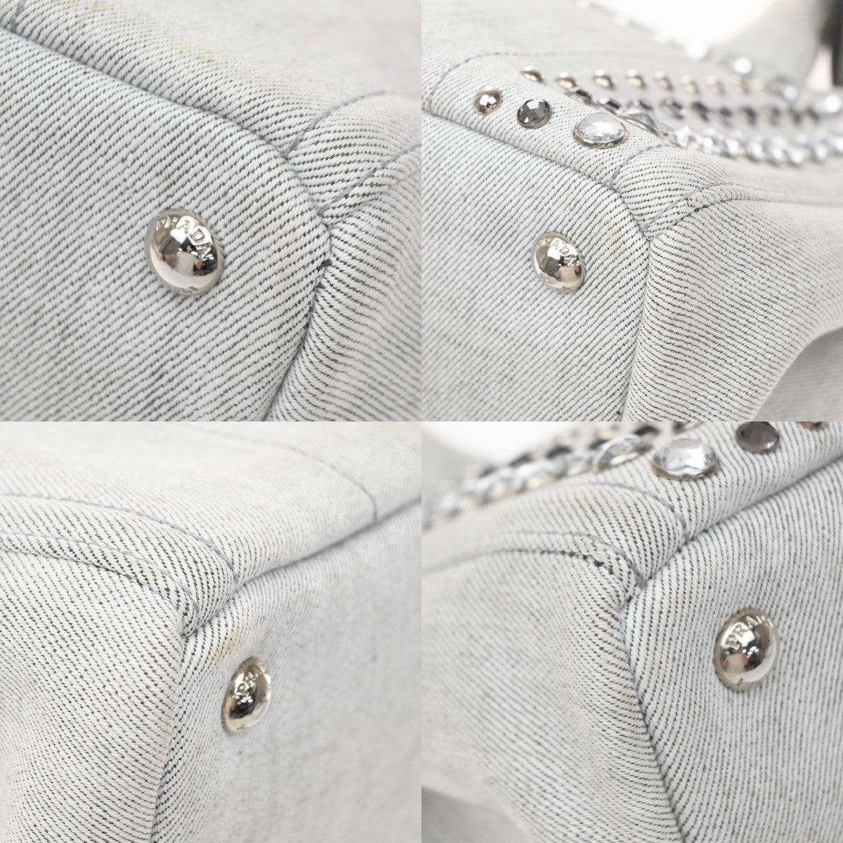 Prada Canapa Convertible Rhinestone Embellished Canvas, Gray, Canvas, Tote Bag