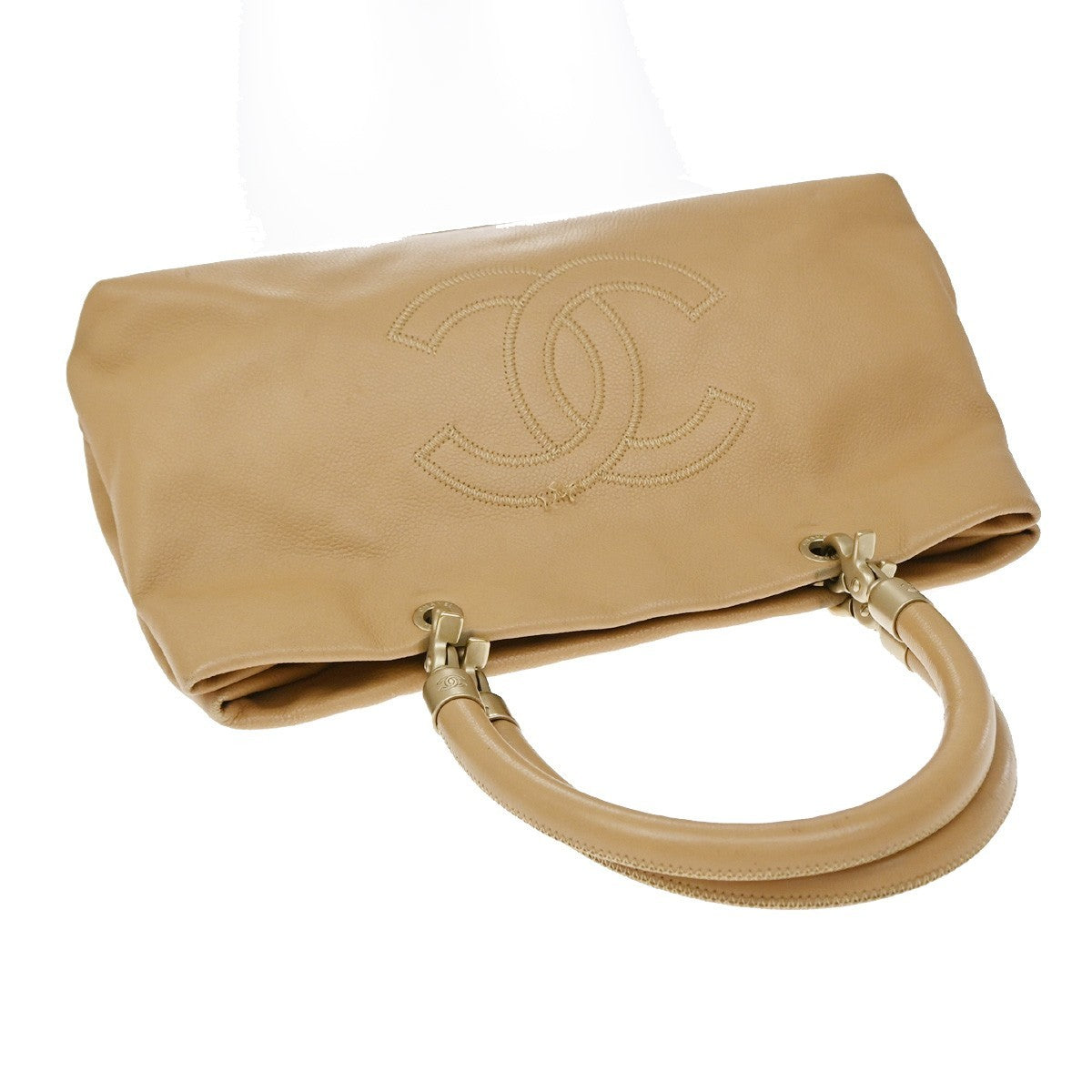Chanel Vintage Handle CC Caviar, Beige, Leather, Tote Bag
