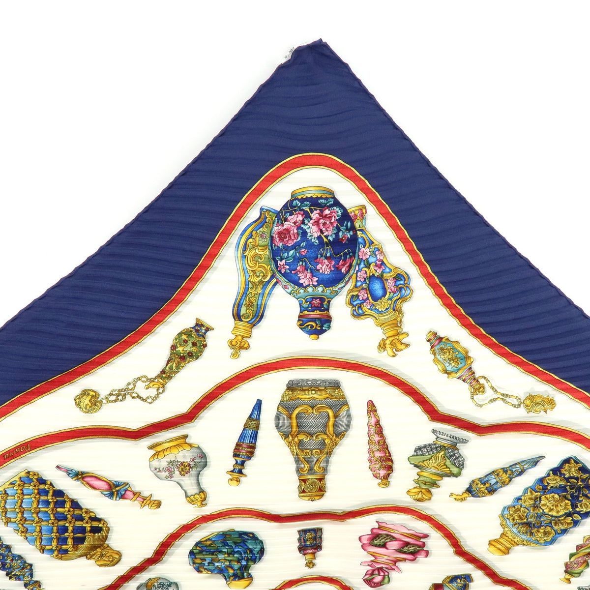 Hermes Carré 90 Pleated Silk, Navy, Silk, Scarf