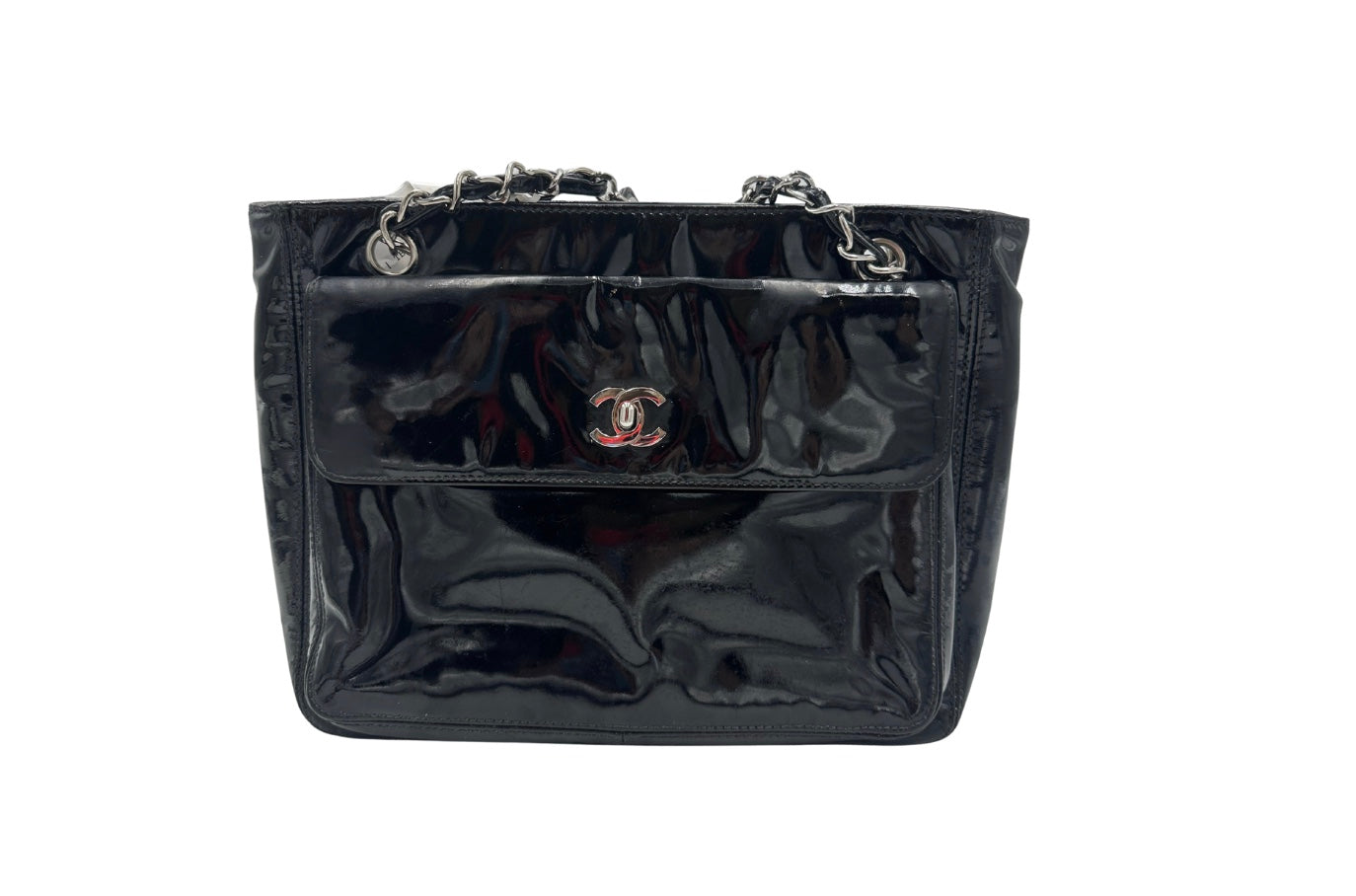 Chanel BLACK PATENT LEATHER HANDBAG diana, Black, Patent Leather, Shoulder Bag