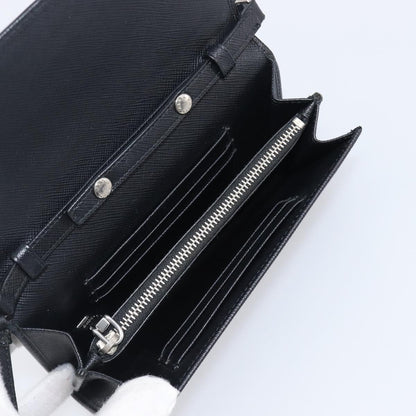 Prada Flap Studded Saffiano Leather, Black, Leather, Crossbody Bag