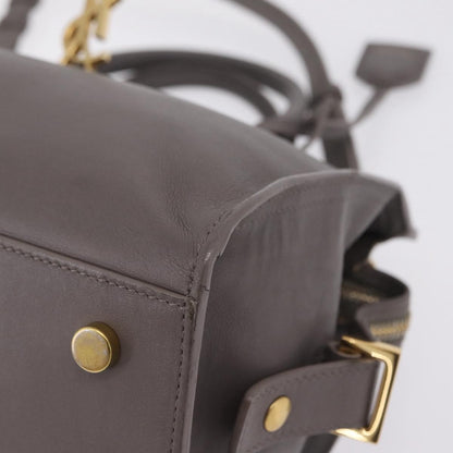 Saint Laurent Monogram Cabas Leather, Gray, Leather, Tote Bag