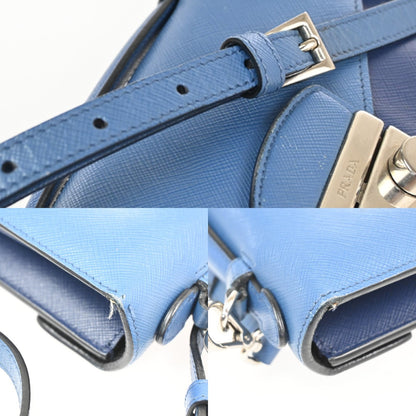 Prada Convertible Sound Top Handle Saffiano Leather, Blue, Leather, Shoulder Bag