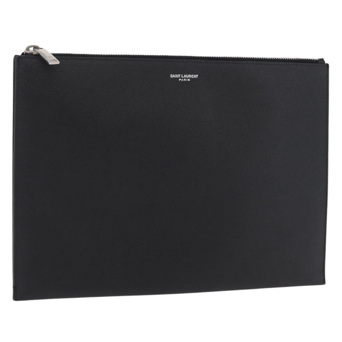 Saint Laurent Letters Zip Clutch Leather, Black, Leather, Clutch