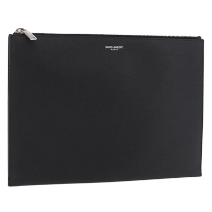 Saint Laurent Letters Zip Clutch Leather, Black, Leather, Clutch