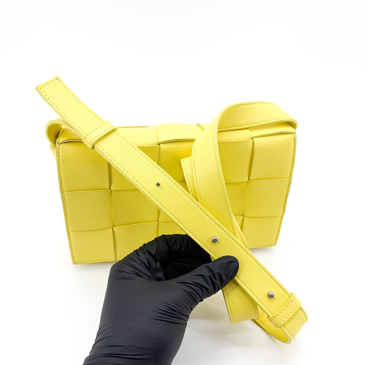Bottega Veneta Cassette Maxi Intrecciato Leather, Yellow, Leather, Crossbody Bag