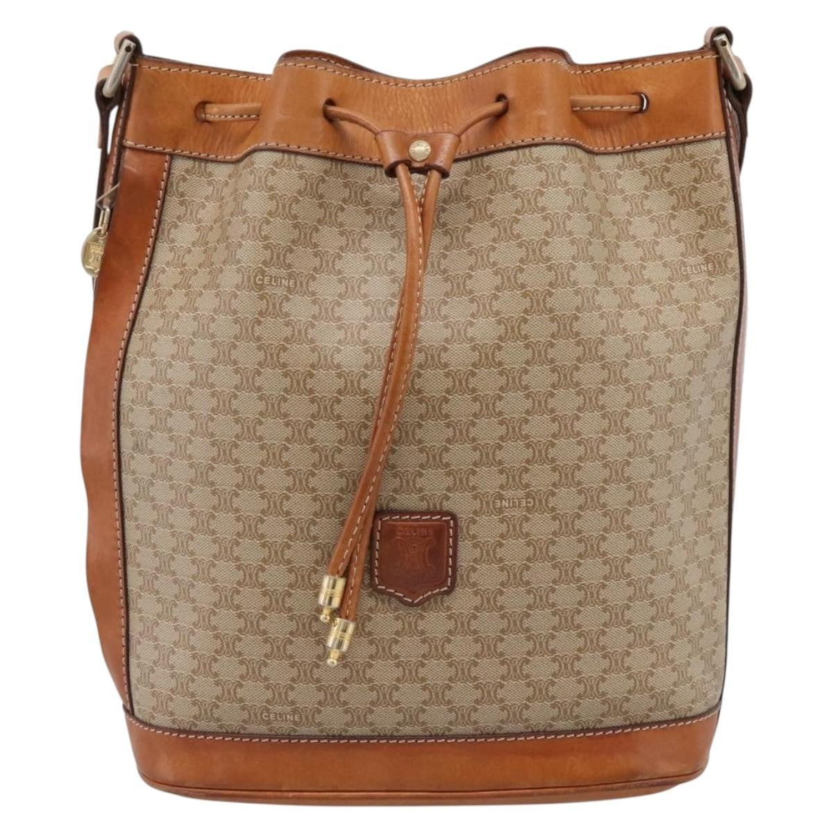 Celine Macadam Leather, Beige, Canvas, Shoulder Bag