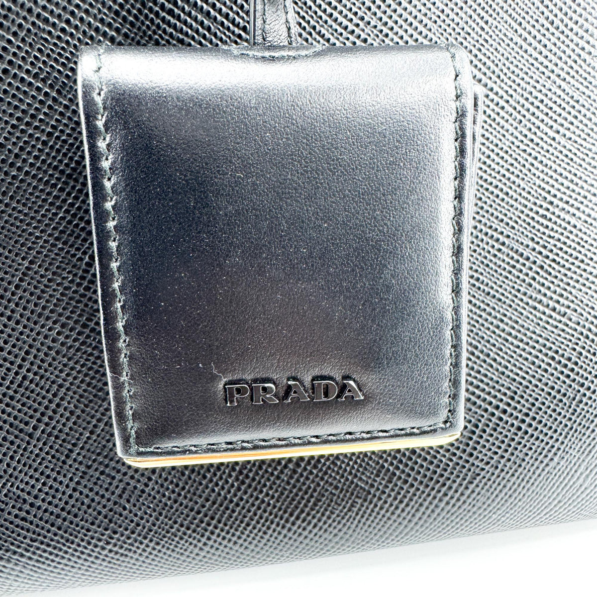 Prada Monochrome Saffiano with City Calf, Black, Leather, Tote Bag