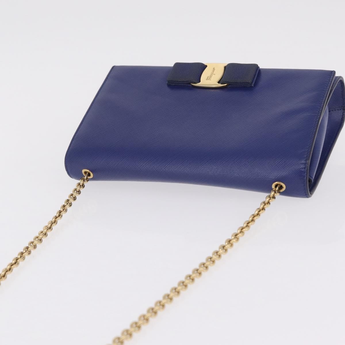 Salvatore Ferragamo Vala Chain Leather, Blue, Leather, Shoulder Bag