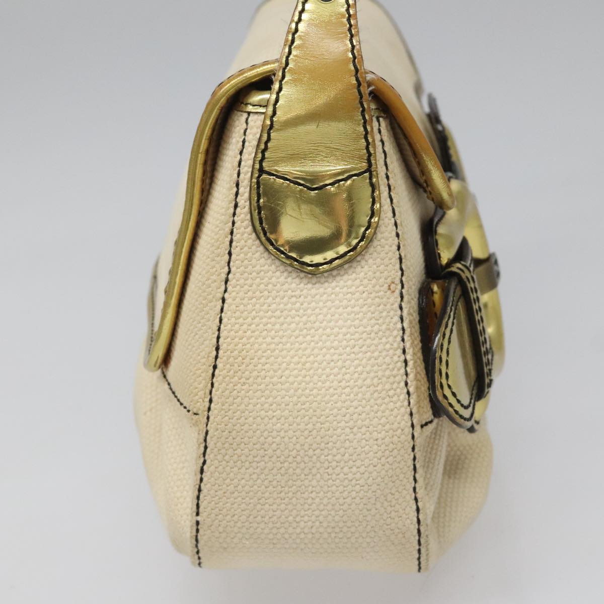 Fendi Chain Baguette Patent, Beige, Canvas, Shoulder Bag