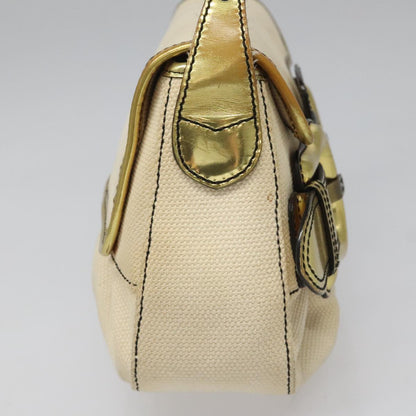 Fendi Chain Baguette Patent, Beige, Canvas, Shoulder Bag