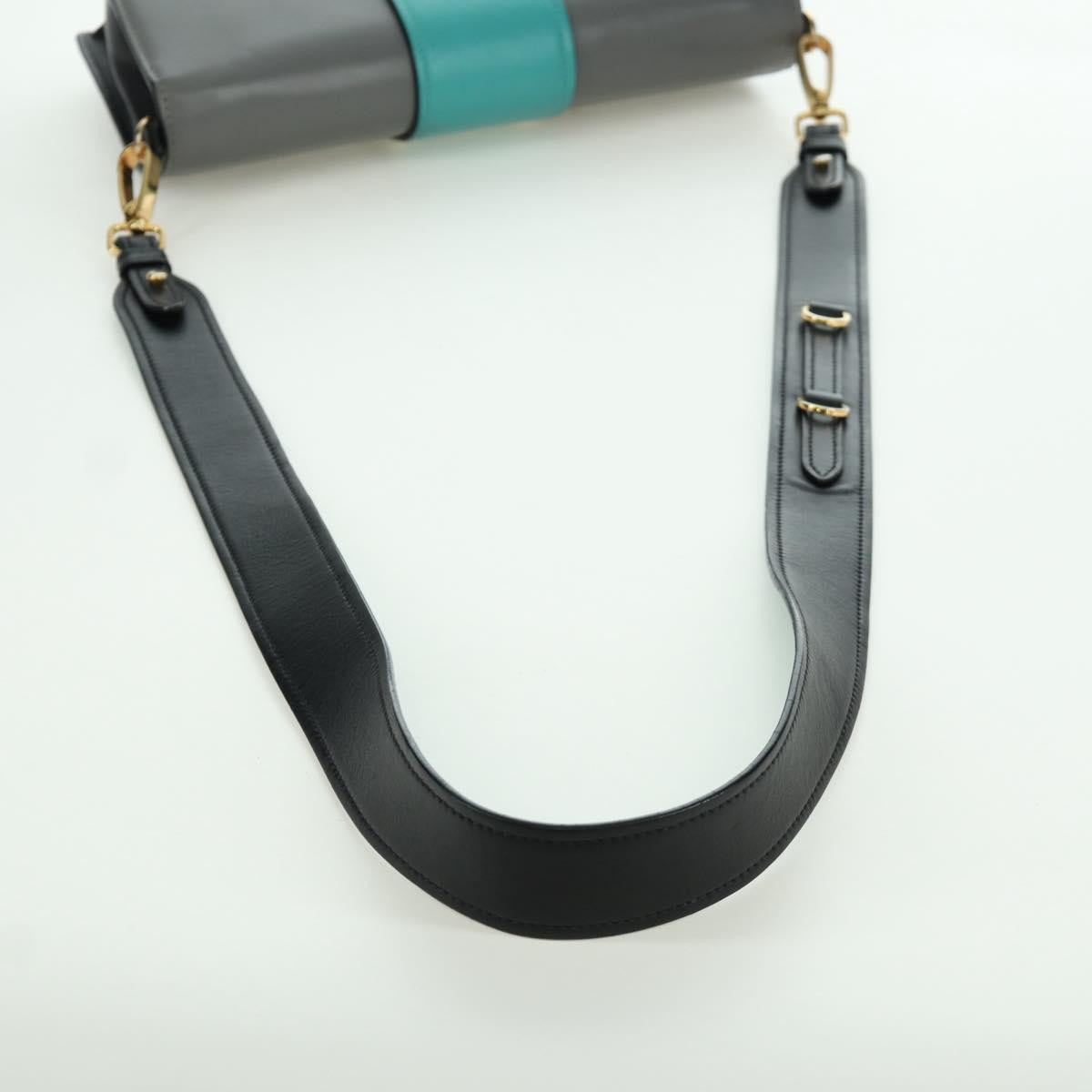 Prada Metal Ribbon City Calfskin, Gray, Leather, Shoulder Bag