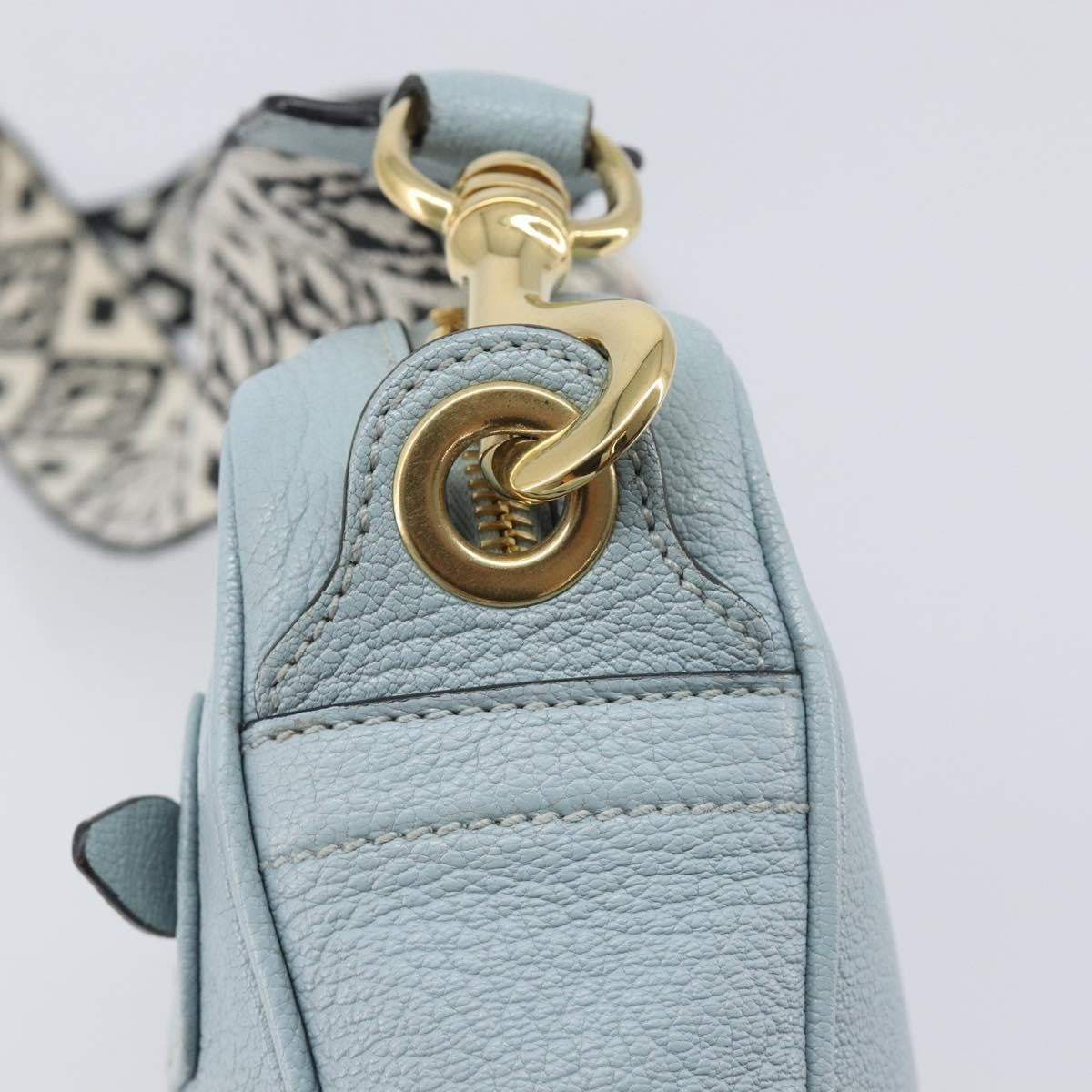 Miu Miu Madras Zip Pocket Leather, Blue, Leather, Crossbody Bag