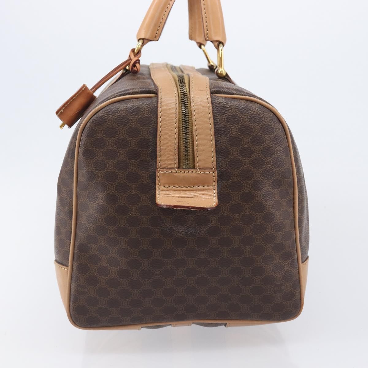 Celine Vintage Duffle Macadam Coated Canvas, Brown, PVC, Handbag