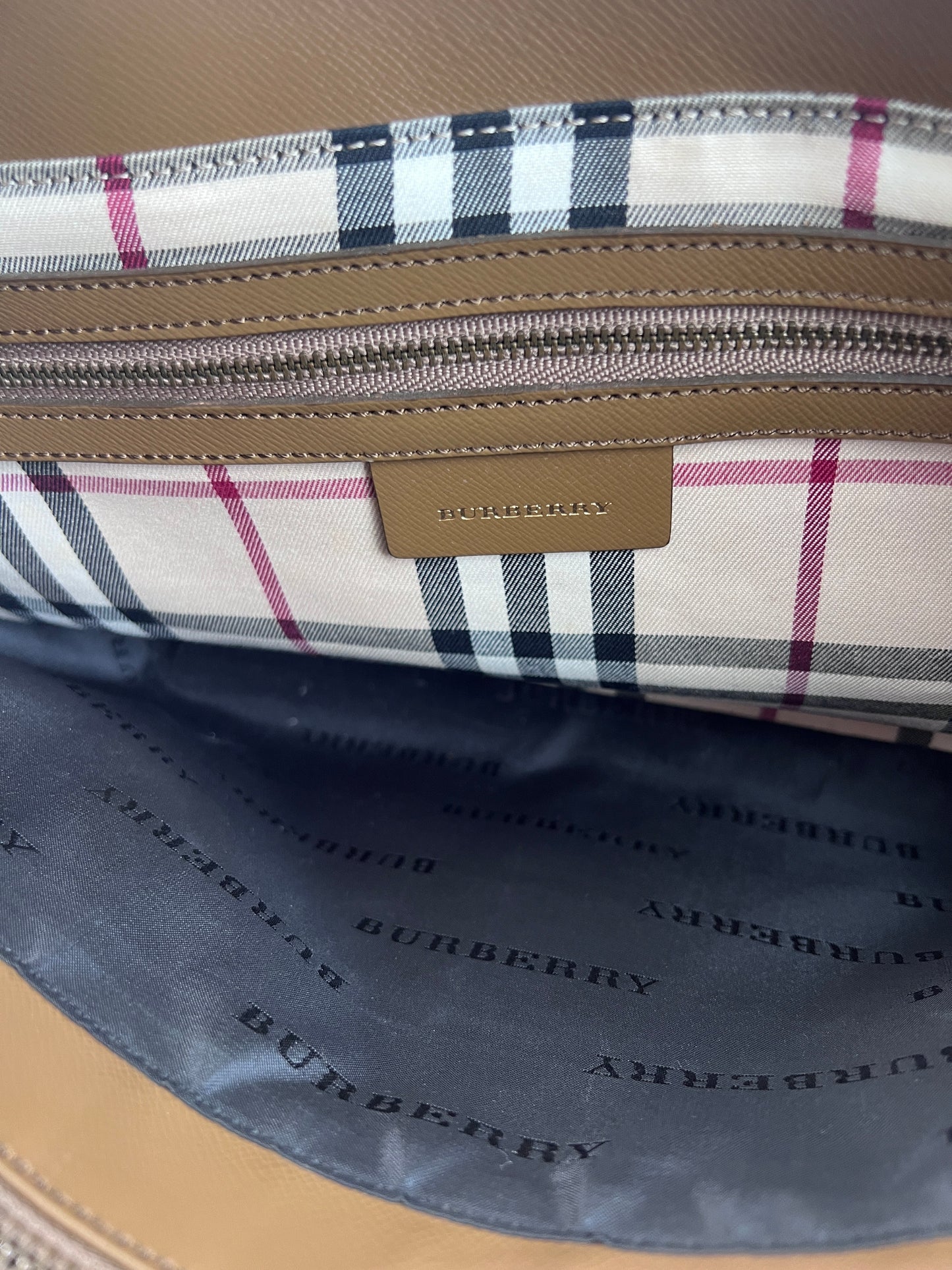 Burberry Tote Leather, BEIGE, LEATHER, Tote bag