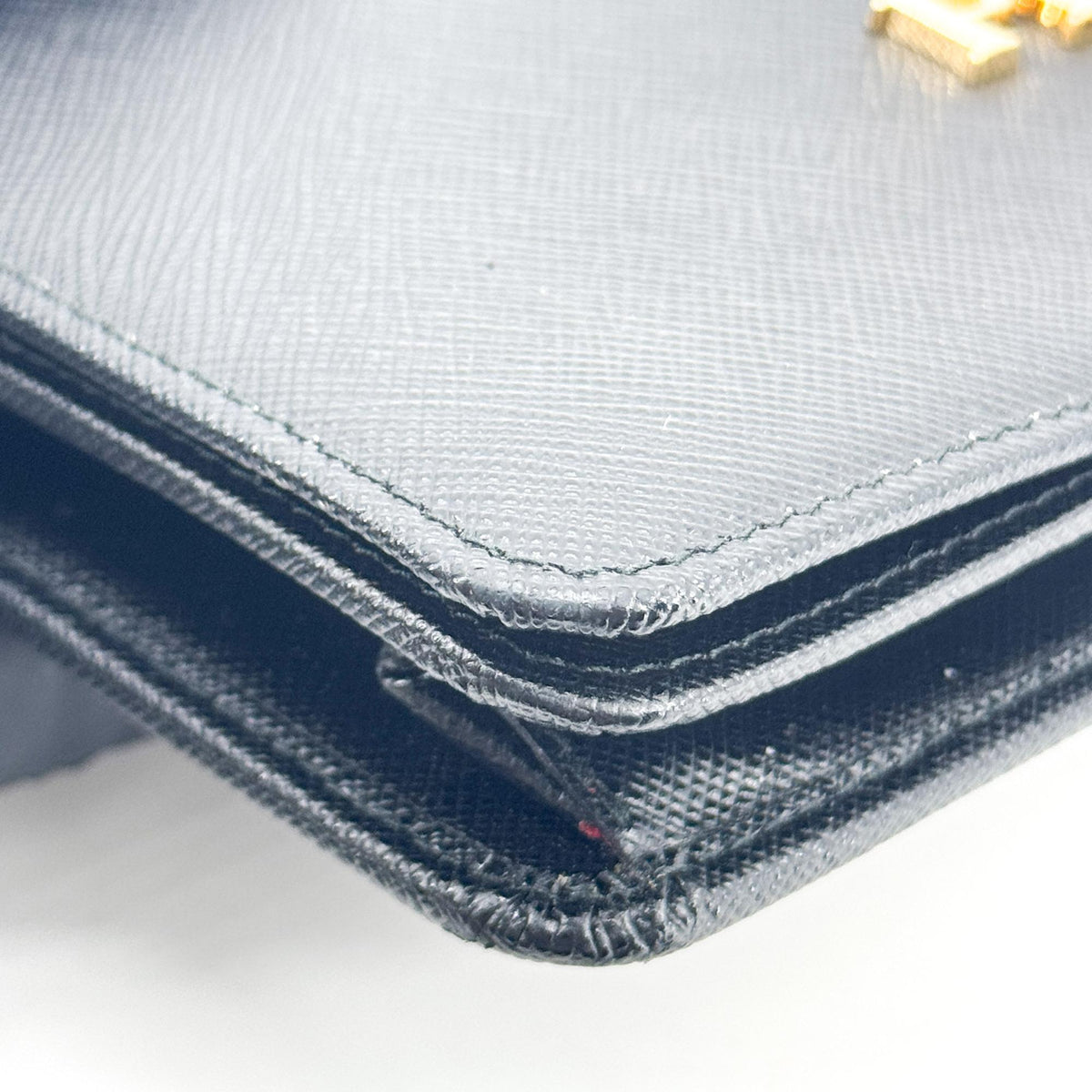 Prada Flap Card Case on Chain Saffiano Leather, Black, Leather, Card Holder