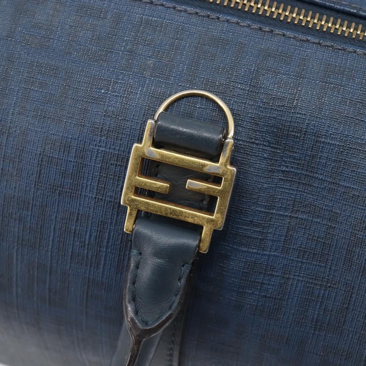 Fendi Boston Zucchino Coated Canvas, Navy, Canvas, Handbag