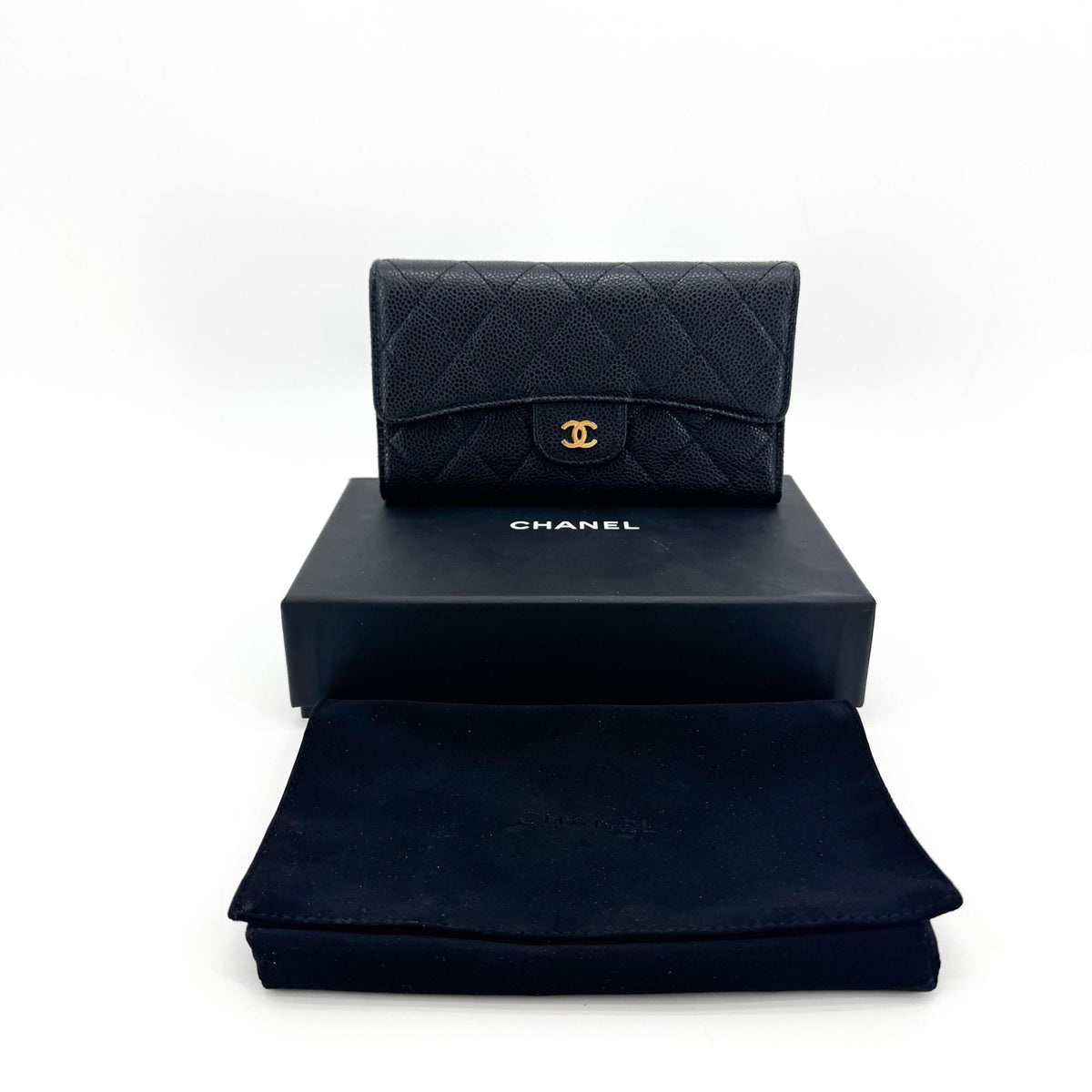 Chanel Timeless Long Wallet Lambskin, Black, Leather, Wallet