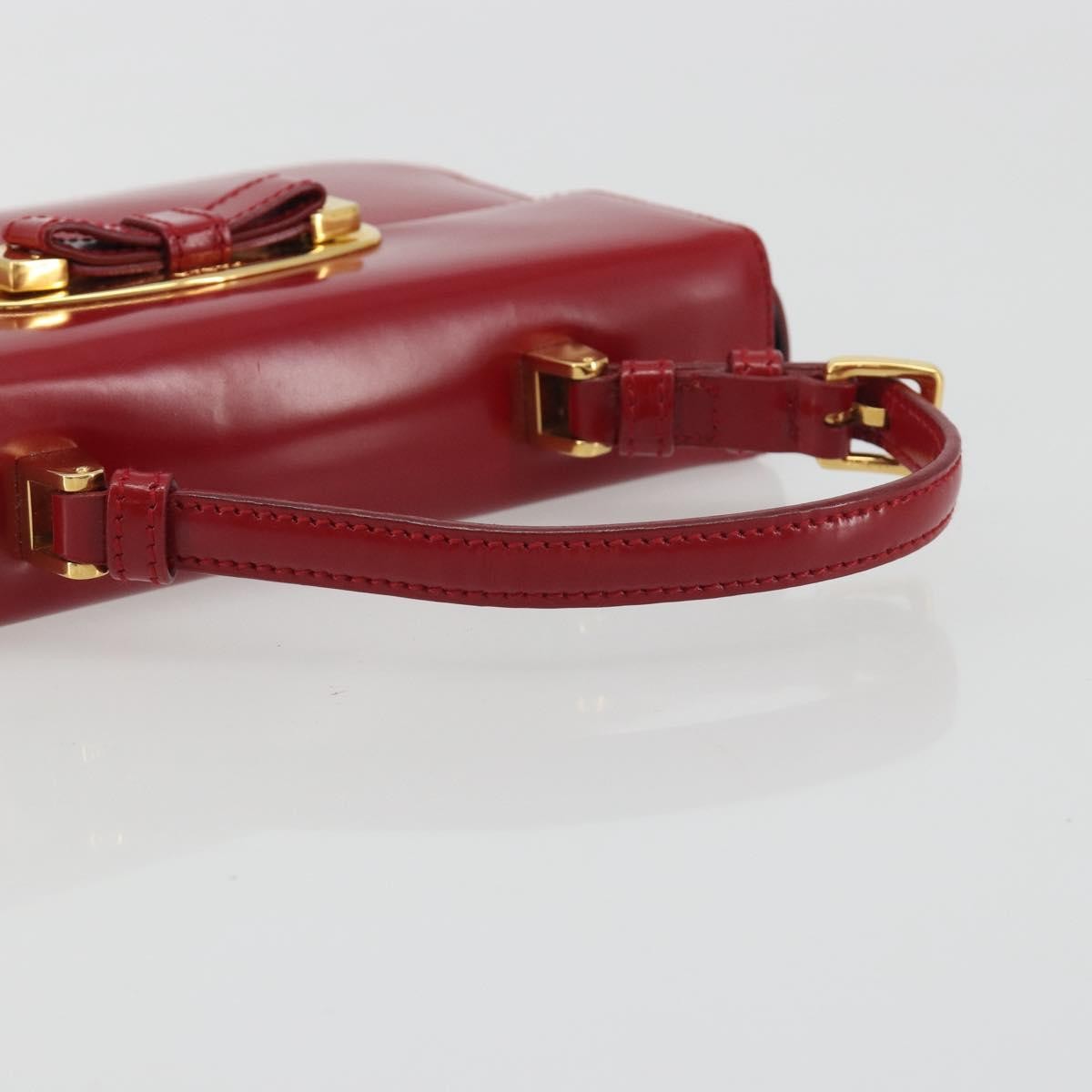 Prada Bow Top handle Leather, Red, Leather, Handbag
