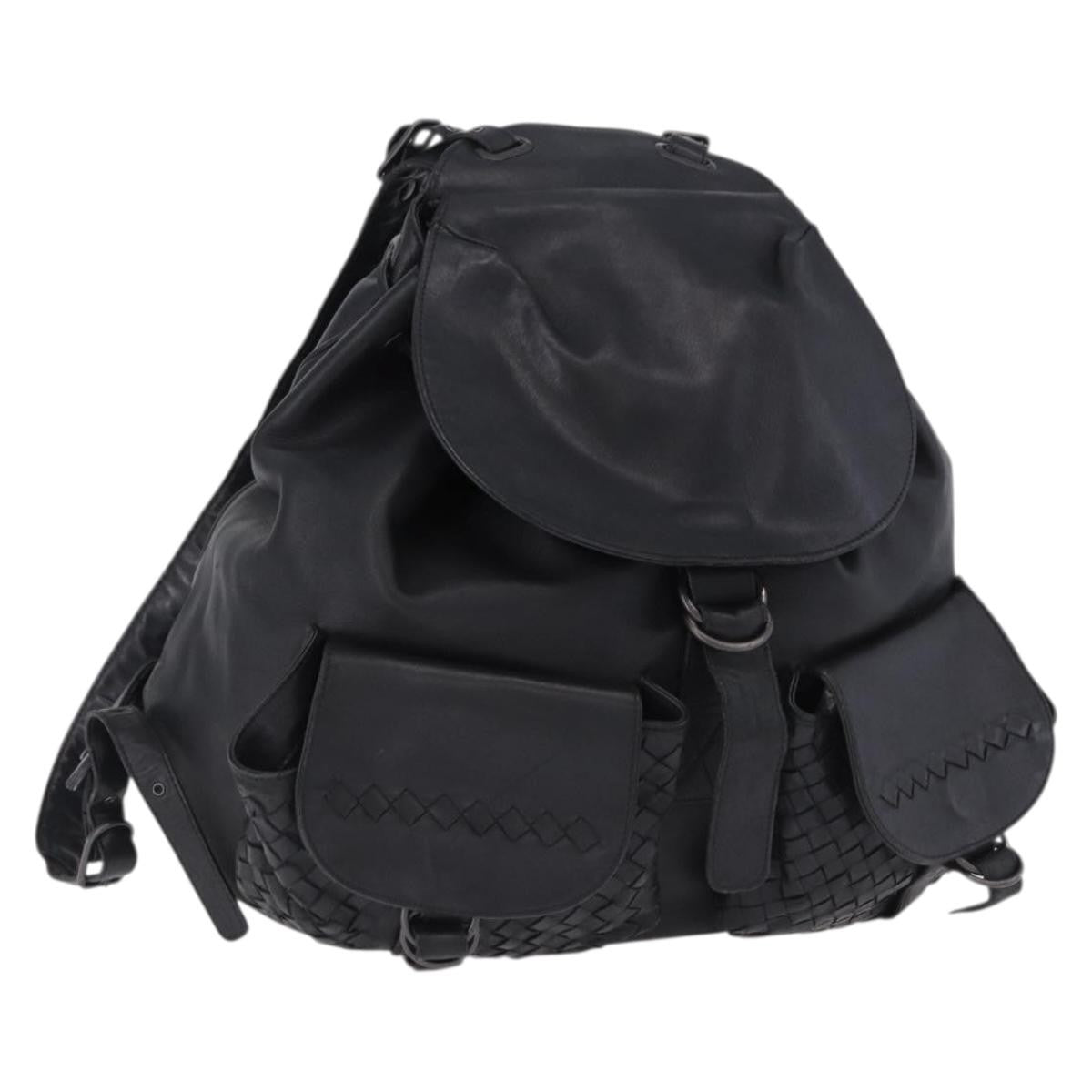Bottega Veneta Intrecciato Leather, Black, Leather, Backpack