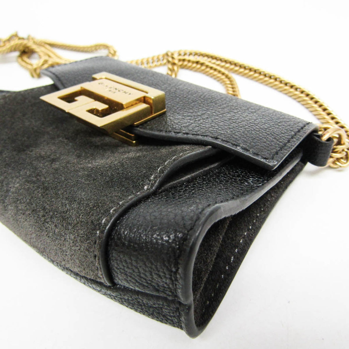 Givenchy GV3 Flap Leather with Suede, Black, Leather, Handbag