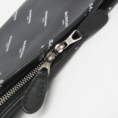 Balenciaga Logo Bazar Leather, Black, Leather, Clutch