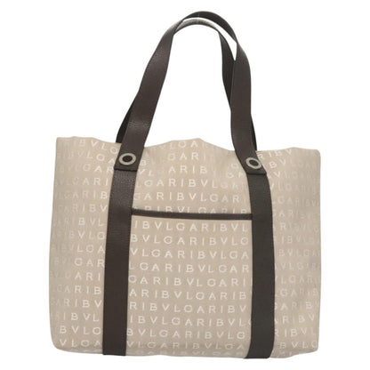 Bvlgari Logomania Canvas, Beige, Canvas, Shoulder Bag