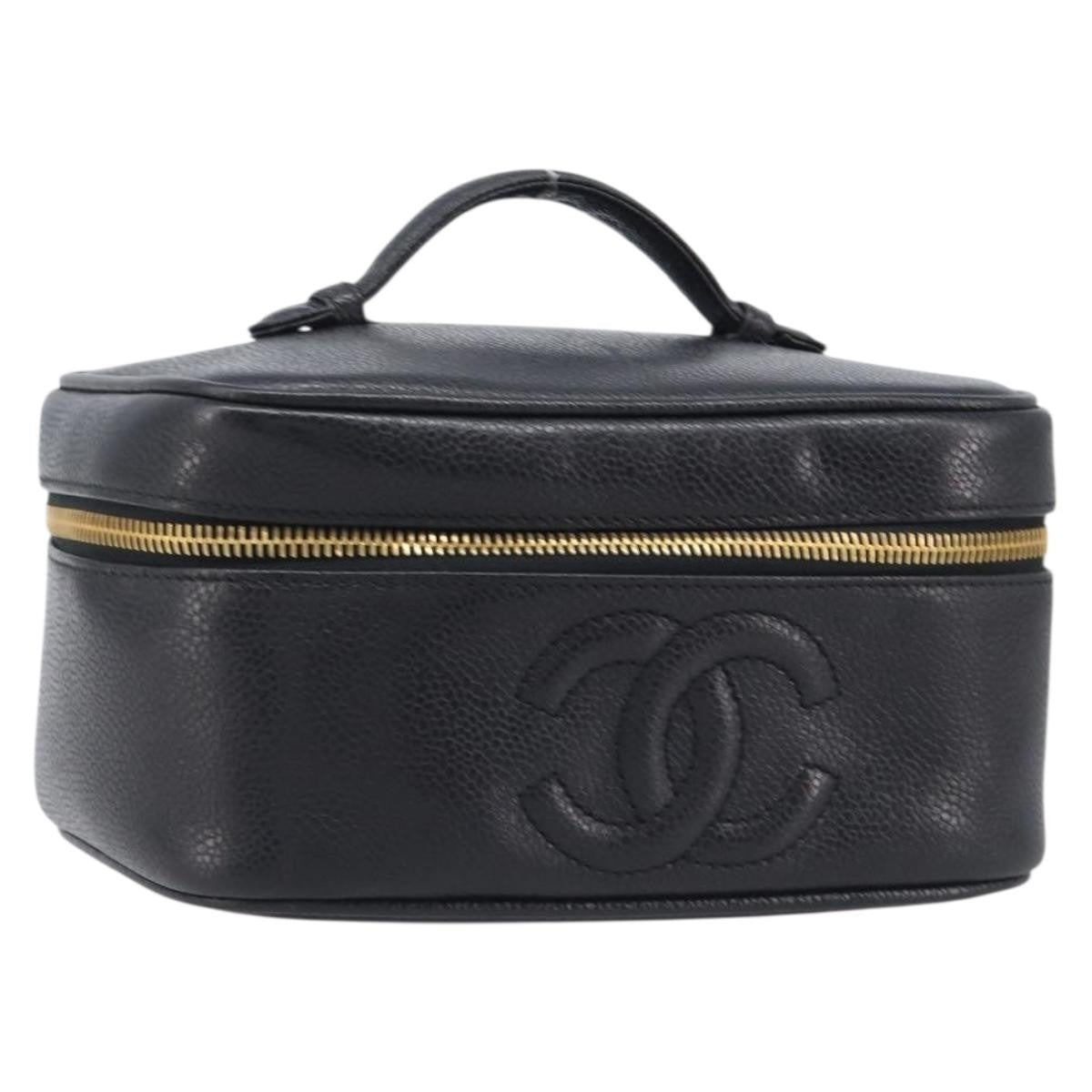 Chanel Vintage Timeless Cosmetic Case Caviar, Black, Leather, Clutch