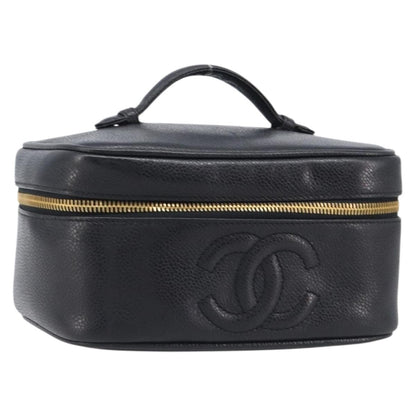 Chanel Vintage Timeless Cosmetic Case Caviar, Black, Leather, Clutch
