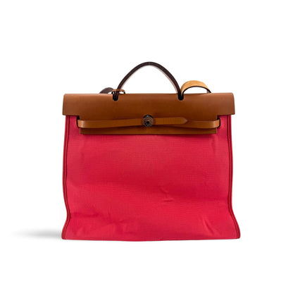 Hermes Herbag Toile and Leather, Pink, Canvas, Handbag