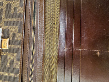 Fendi Baguette Continental Zucca Embossed Leather, Brown, Canvas, Wallet